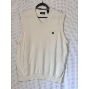 Chaps Mens 2XL V Neck Sleeveless Sweater Vest Pullover Knit Top White
